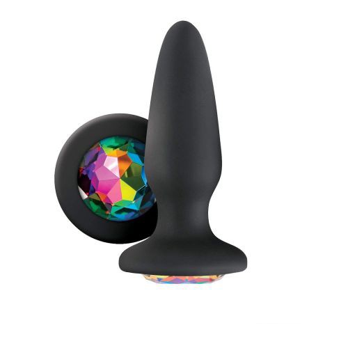 Glams Black Silicone Butt Plug Rainbow Gem