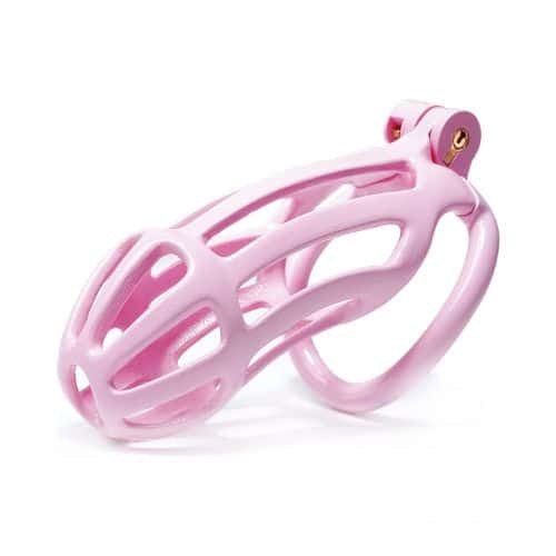 Male Chastity Cage with Lock & 4 Rings Nylon - Pink