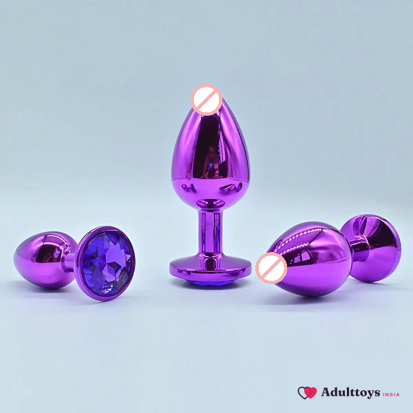 Stain Steel Butt Plug With Purple Color Stone - front view