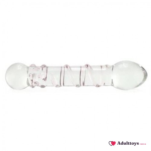 Star Double Headed With Dots And Spiral Ribbed Glass Dildo - front view