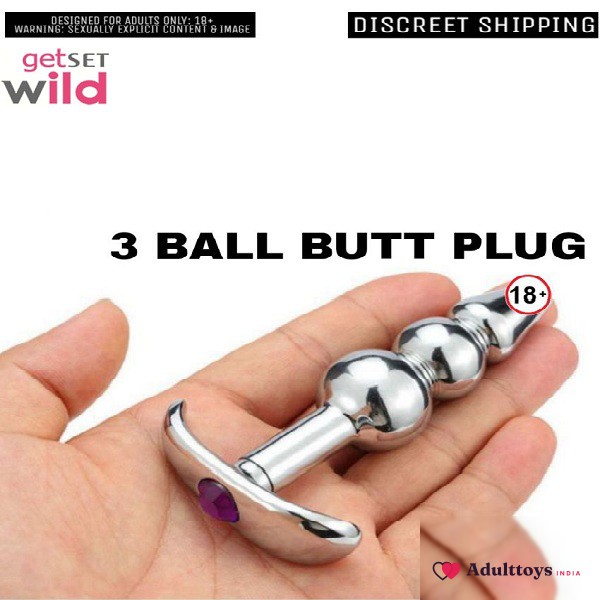 3 Ball Stainless Steel Anal Plug For Unisex - front view