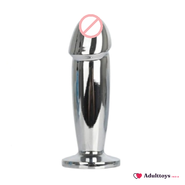 DICKZ Anal Vibrating Stainless Steel Butt Plug With USB - front view