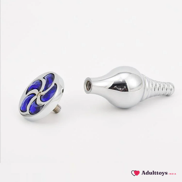 Metal Butt Plug Sparkler - Blue Flower