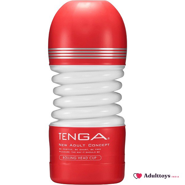 TENGA Rolling Head Pre-Lubricated Male Masturbator Vacuum Cup With Powerful Suction Red - front view