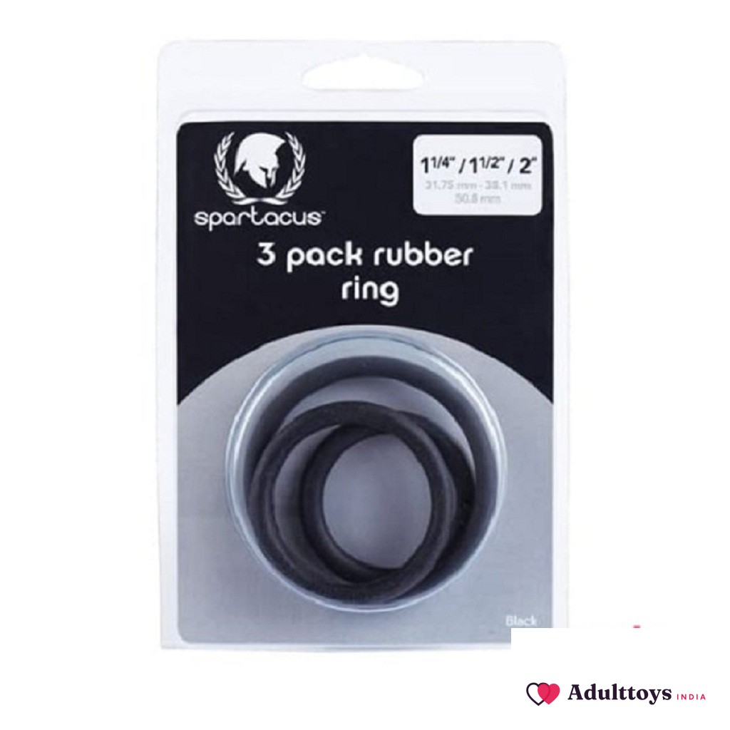 Spartacus Rubber Cock Ring, Black, 3-Pack - front view
