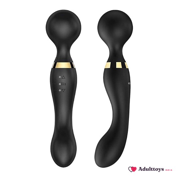 Dual Motor Black Wand Vibrator Clitorial And G Spot - front view