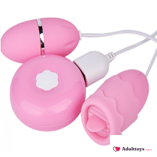 2 In 1 Jingling Double Jumping Licking Tongue Vibrator and Egg Vibrator - front view
