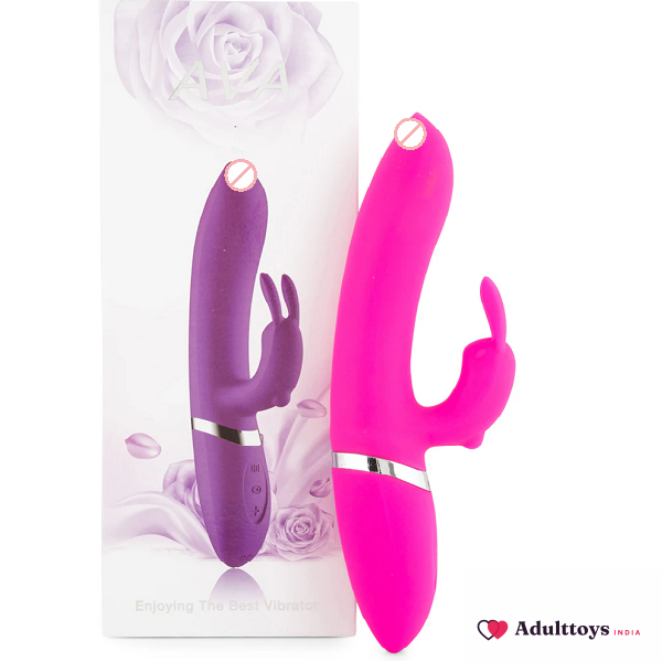 Ava Rechargeable Silicone Rabbit Vibrator - Pink - front view