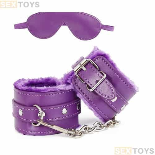 Fluffy Handcuffs PU Eye Mask Blindfold Kit - front view